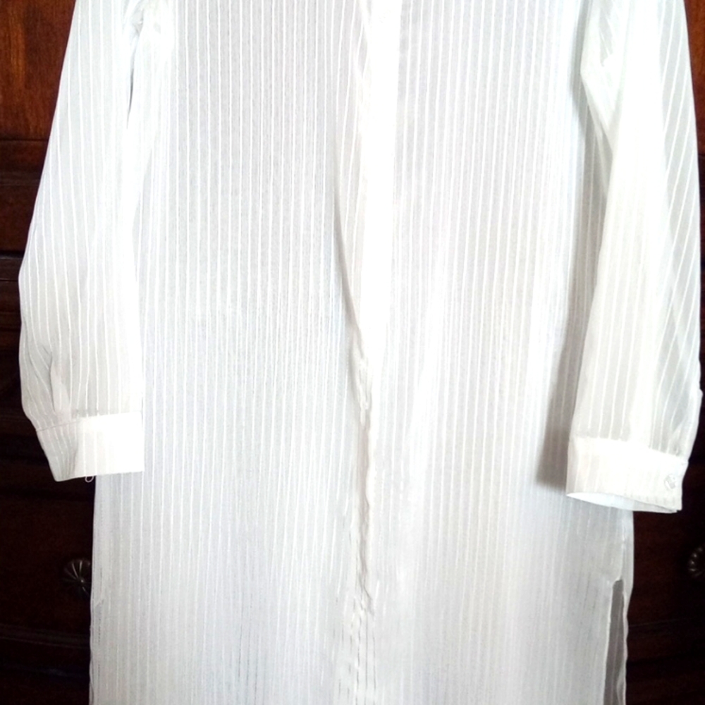 Women's White Sheer Striped Button Up Shirt Duster Vacation Coverup Size OS - Picture 3 of 7